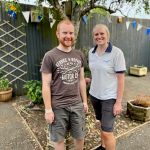 Josh and physiotherapist Alice in the Plym Neuro Rehab Unit garden